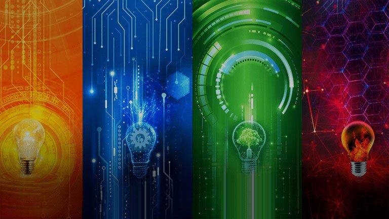 Lightbulbs symbolizing innovation, technology, sustainability, and performance.